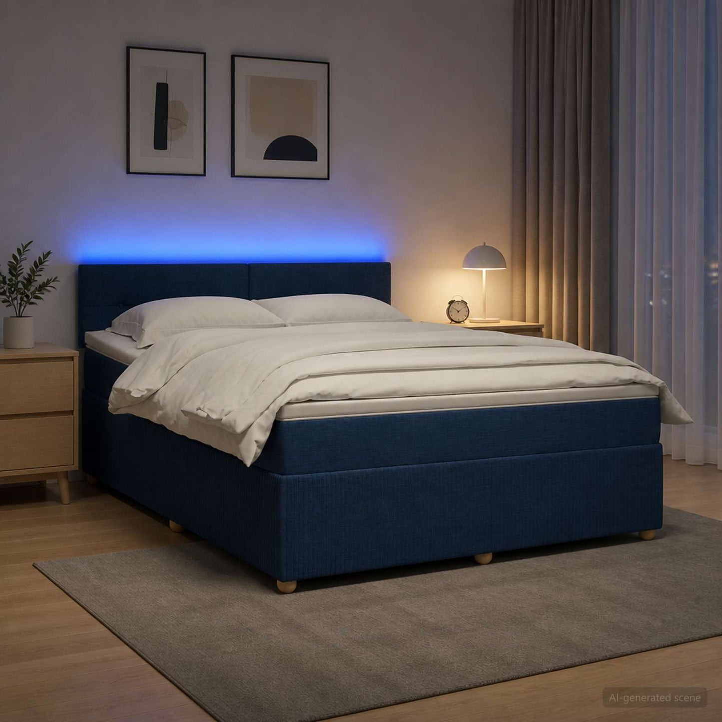 vidaXL Κρεβάτι box spring με στρώμα Μπλε 160 x 200 cm Ύφασμα