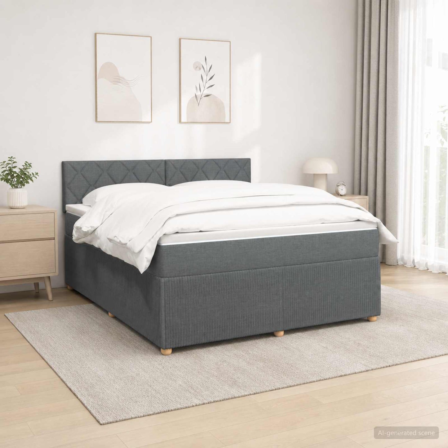 vidaXL Κρεβάτι box spring με στρώμα Σκούρο Γκρι 180 x 200 cm Ύφασμα