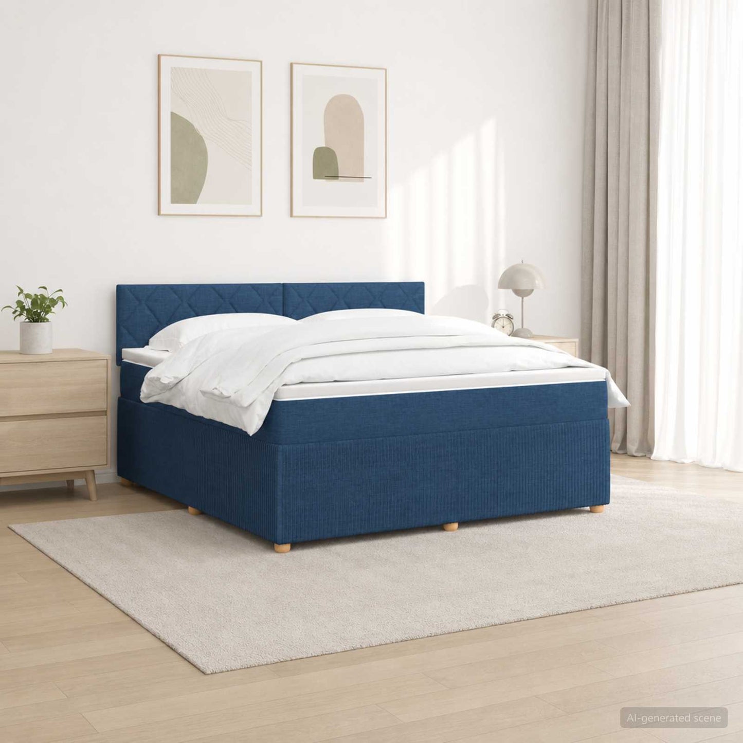 vidaXL Κρεβάτι box spring με στρώμα Μπλε 180 x 200 cm Ύφασμα