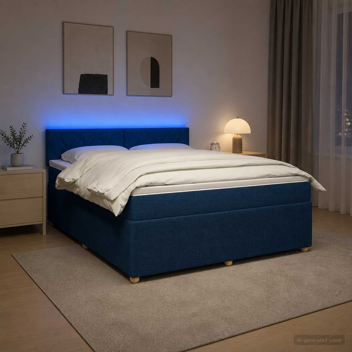 vidaXL Κρεβάτι box spring με στρώμα Μπλε 180 x 200 cm Ύφασμα