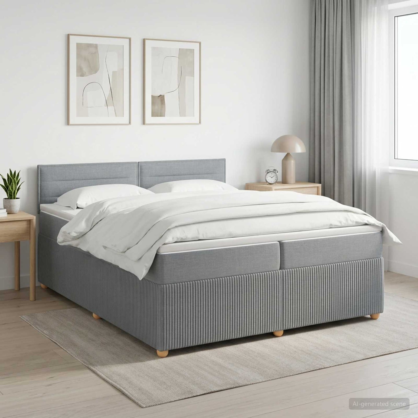vidaXL Κρεβάτι box spring με στρώμα Ανοιχτό γκρι 200 x 200 cm Ύφασμα