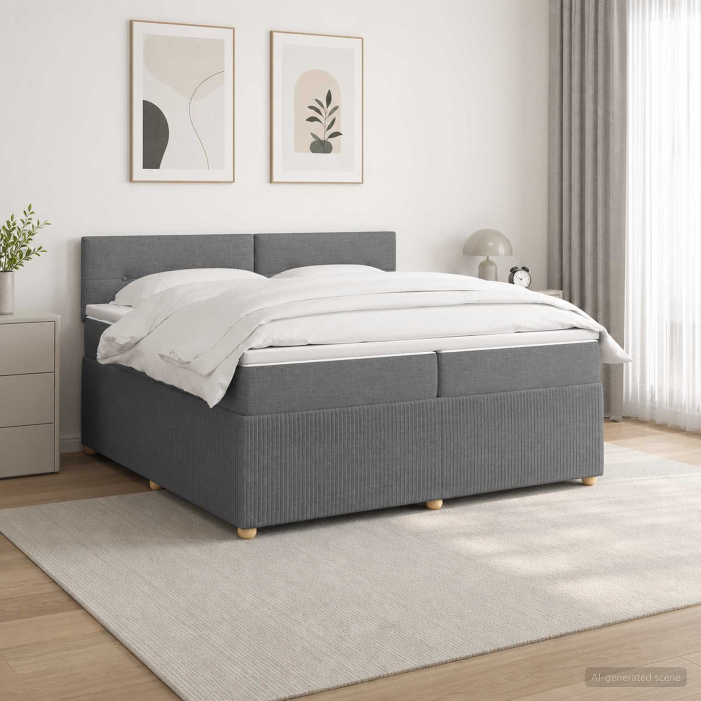vidaXL Κρεβάτι box spring με στρώμα Σκούρο Γκρι 200 x 200 cm Ύφασμα