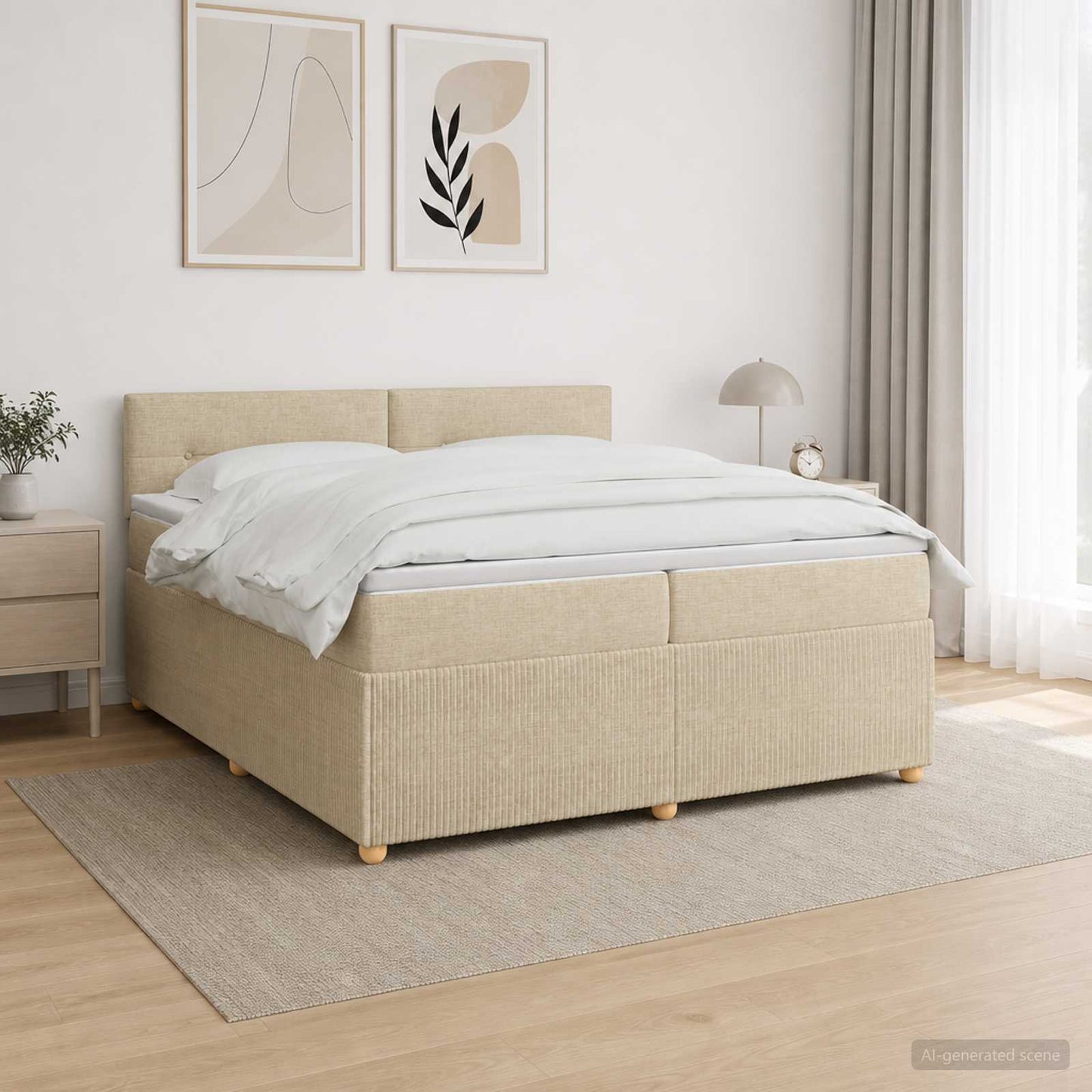 vidaXL Κρεβάτι box spring με στρώμα Κρεμ 200 x 200 cm Ύφασμα