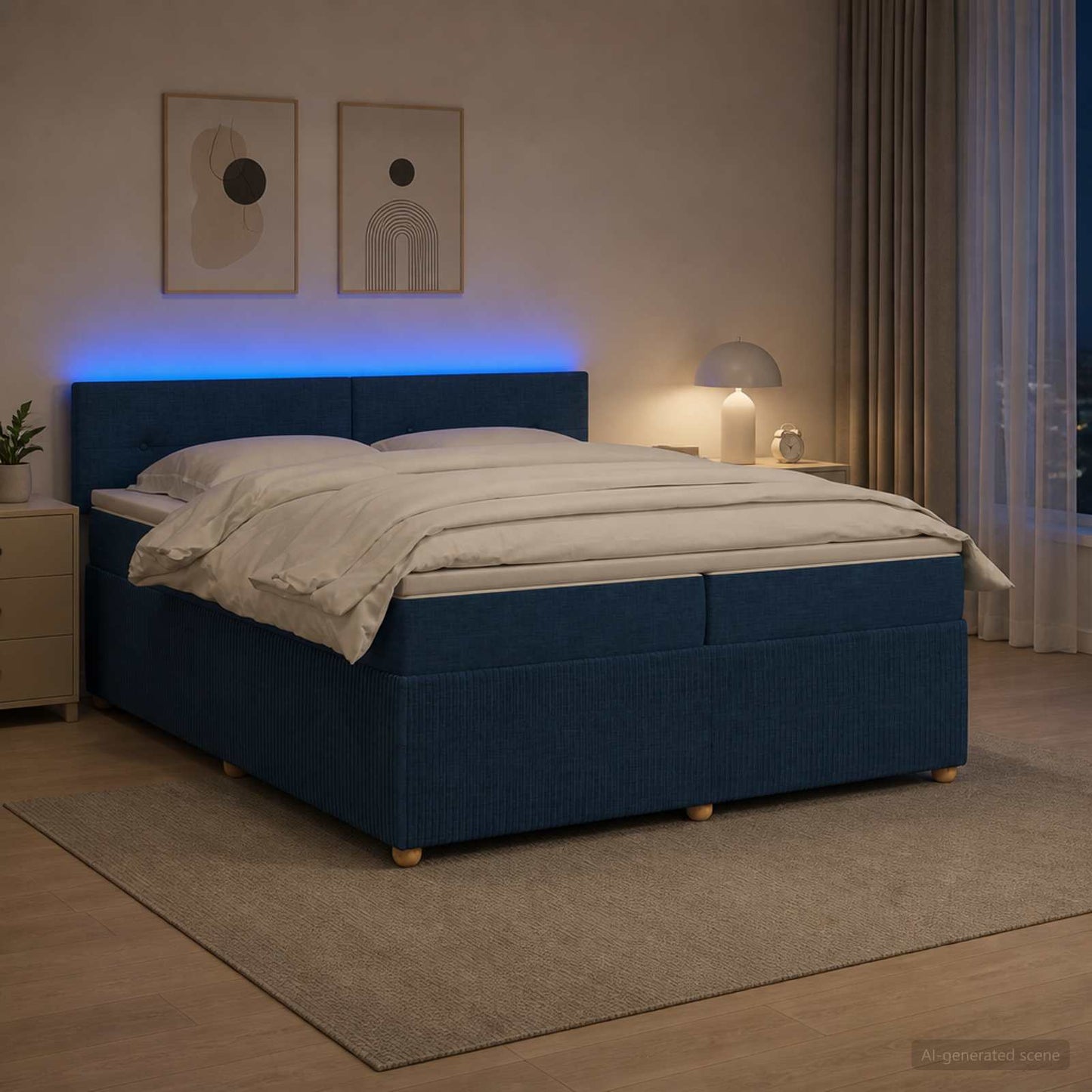 vidaXL Κρεβάτι box spring με στρώμα Μπλε 200 x 200 cm Ύφασμα