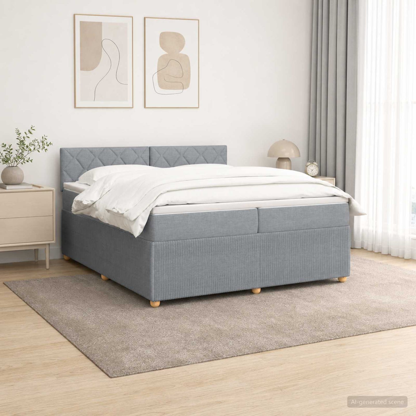 vidaXL Κρεβάτι box spring με στρώμα Ανοιχτό γκρι 200 x 200 cm Ύφασμα