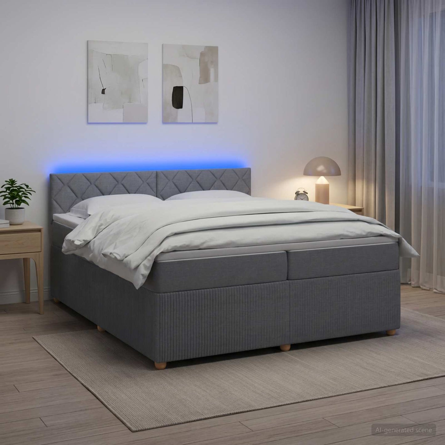 vidaXL Κρεβάτι box spring με στρώμα Ανοιχτό γκρι 200 x 200 cm Ύφασμα