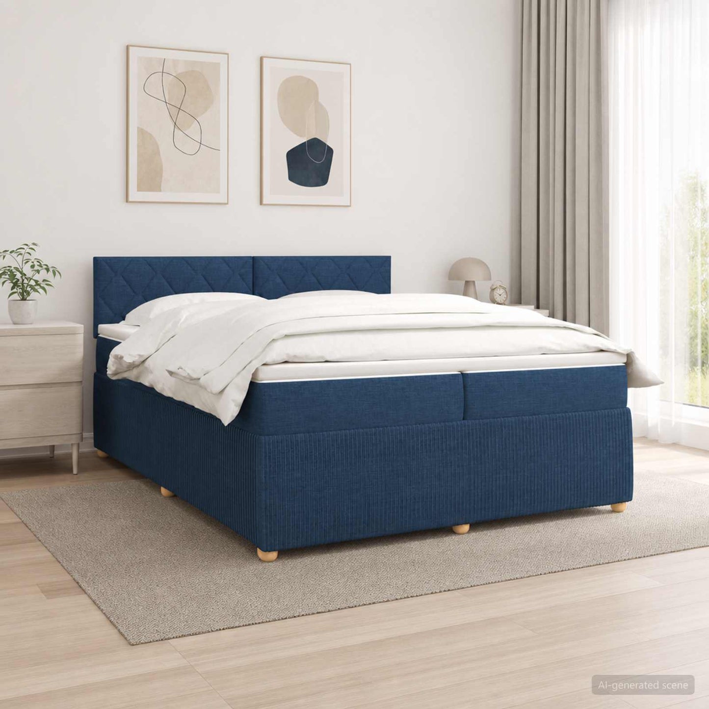 vidaXL Κρεβάτι box spring με στρώμα Μπλε 200 x 200 cm Ύφασμα