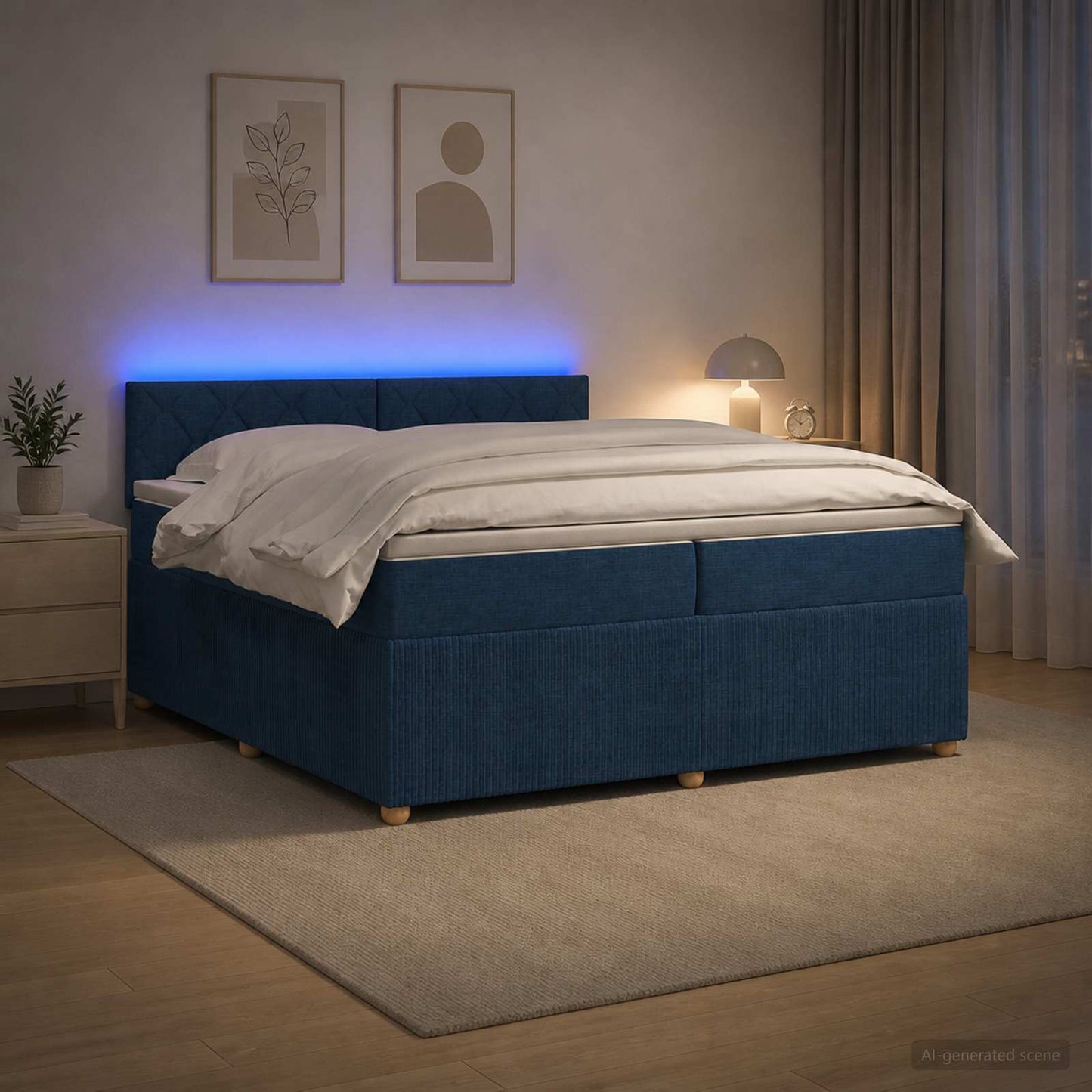 vidaXL Κρεβάτι box spring με στρώμα Μπλε 200 x 200 cm Ύφασμα
