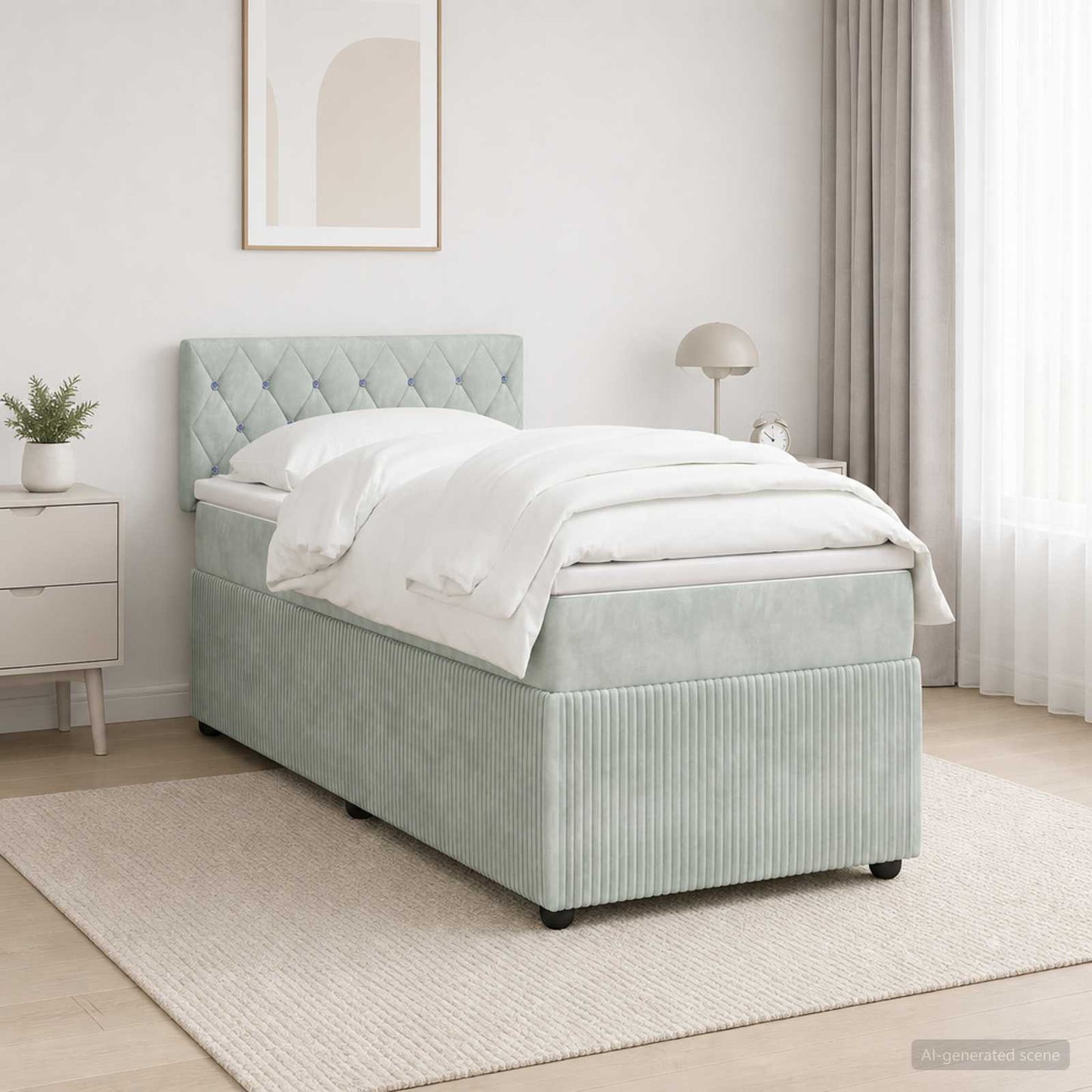 vidaXL Κρεβάτι box spring με στρώμα Ανοιχτό γκρι 100 x 200 cm Βελούδο