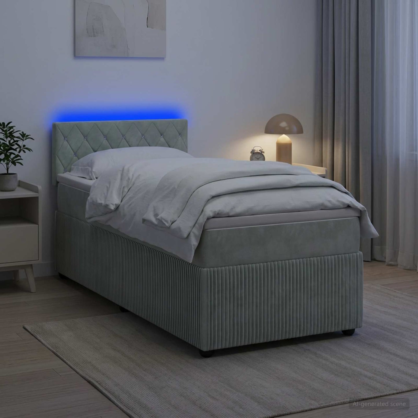 vidaXL Κρεβάτι box spring με στρώμα Ανοιχτό γκρι 100 x 200 cm Βελούδο