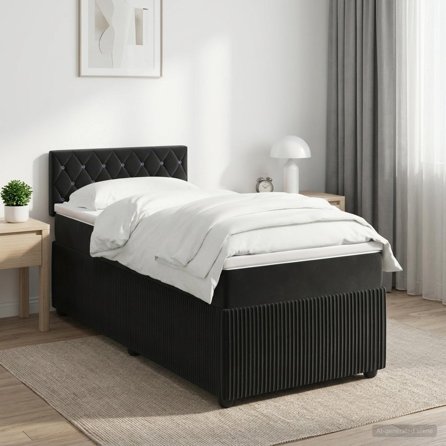 vidaXL Κρεβάτι box spring με στρώμα Μαύρο 90 x 190 cm Βελούδο