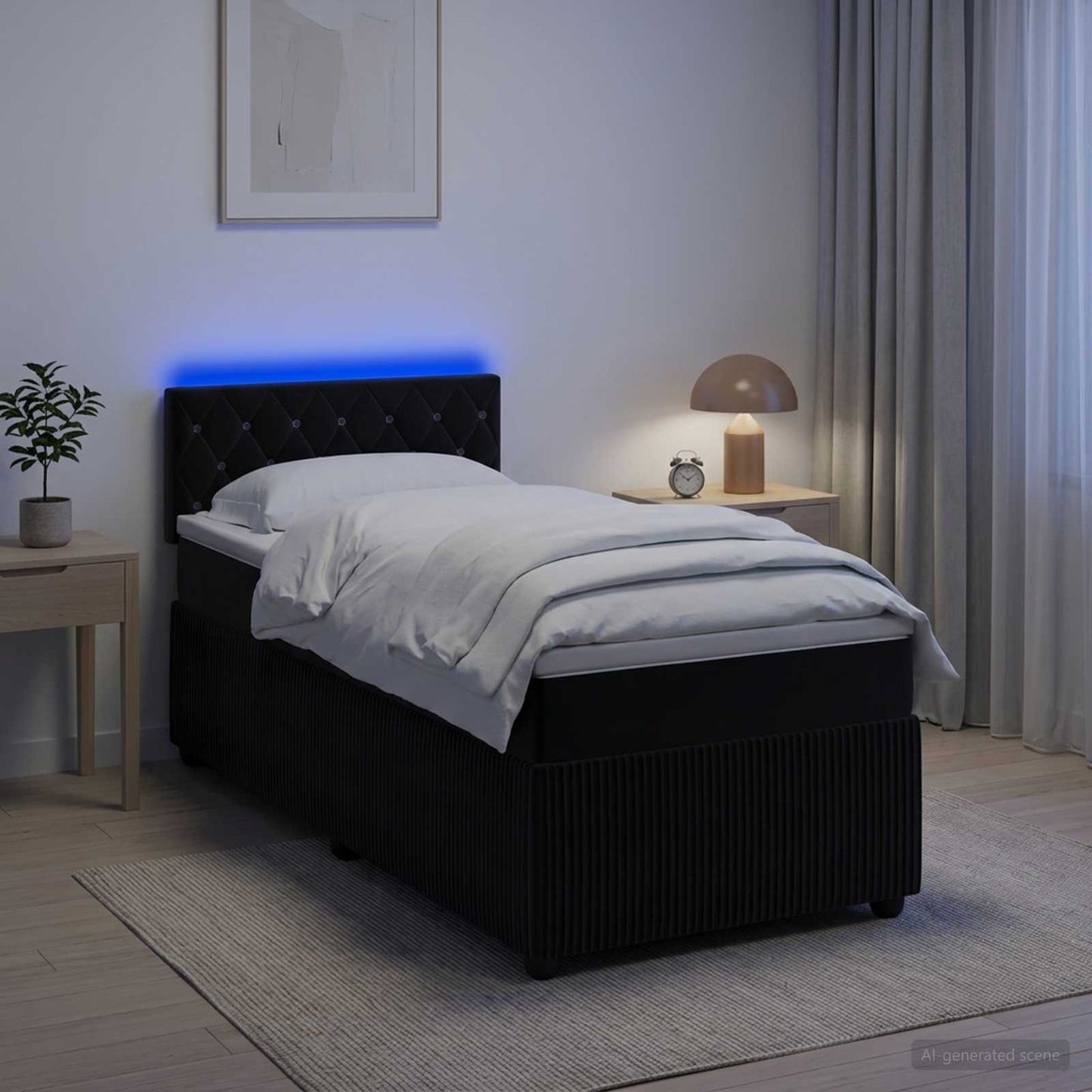 vidaXL Κρεβάτι box spring με στρώμα Μαύρο 100 x 200 cm Βελούδο