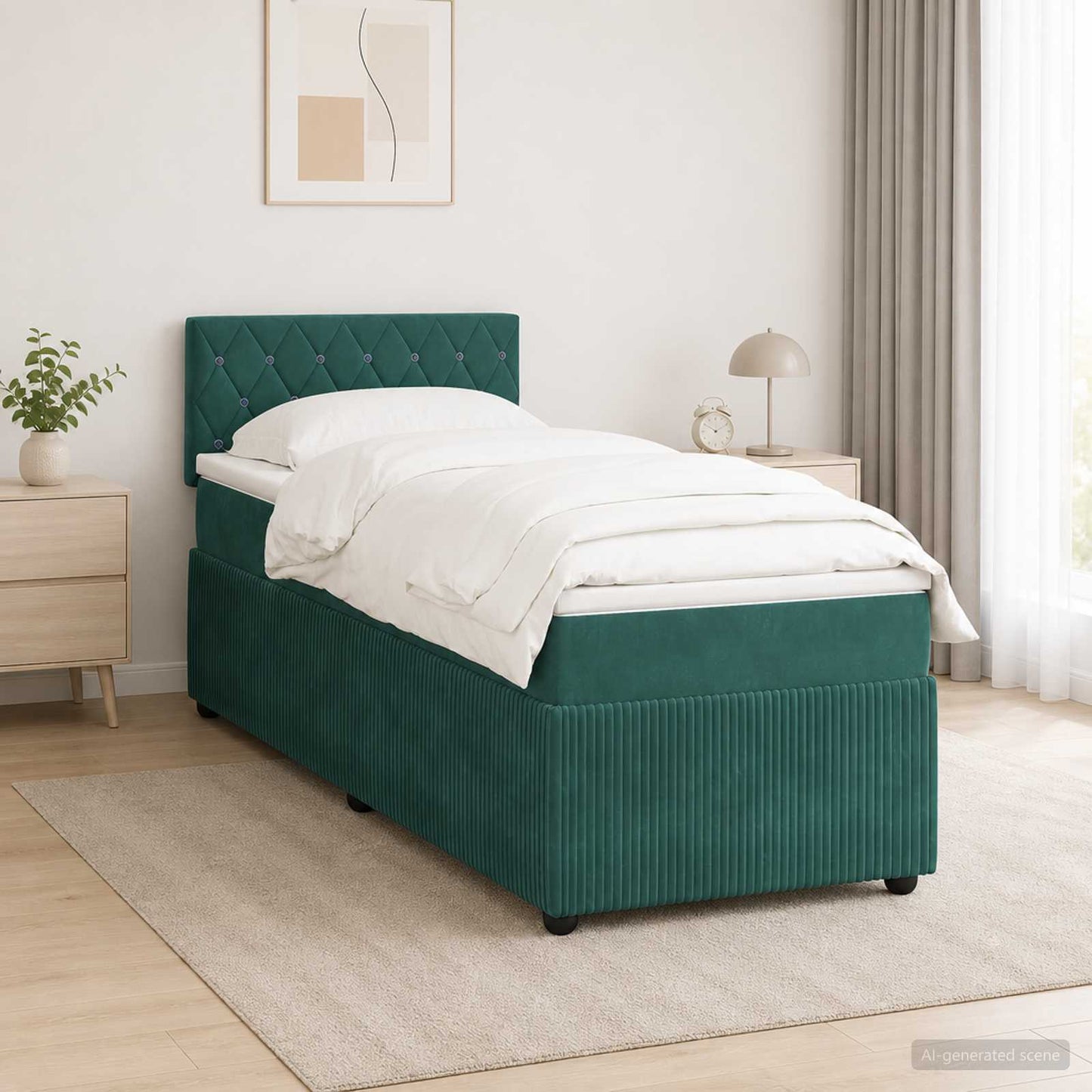 vidaXL Κρεβάτι box spring με στρώμα Σκούρο Πράσινο 100 x 200 cm