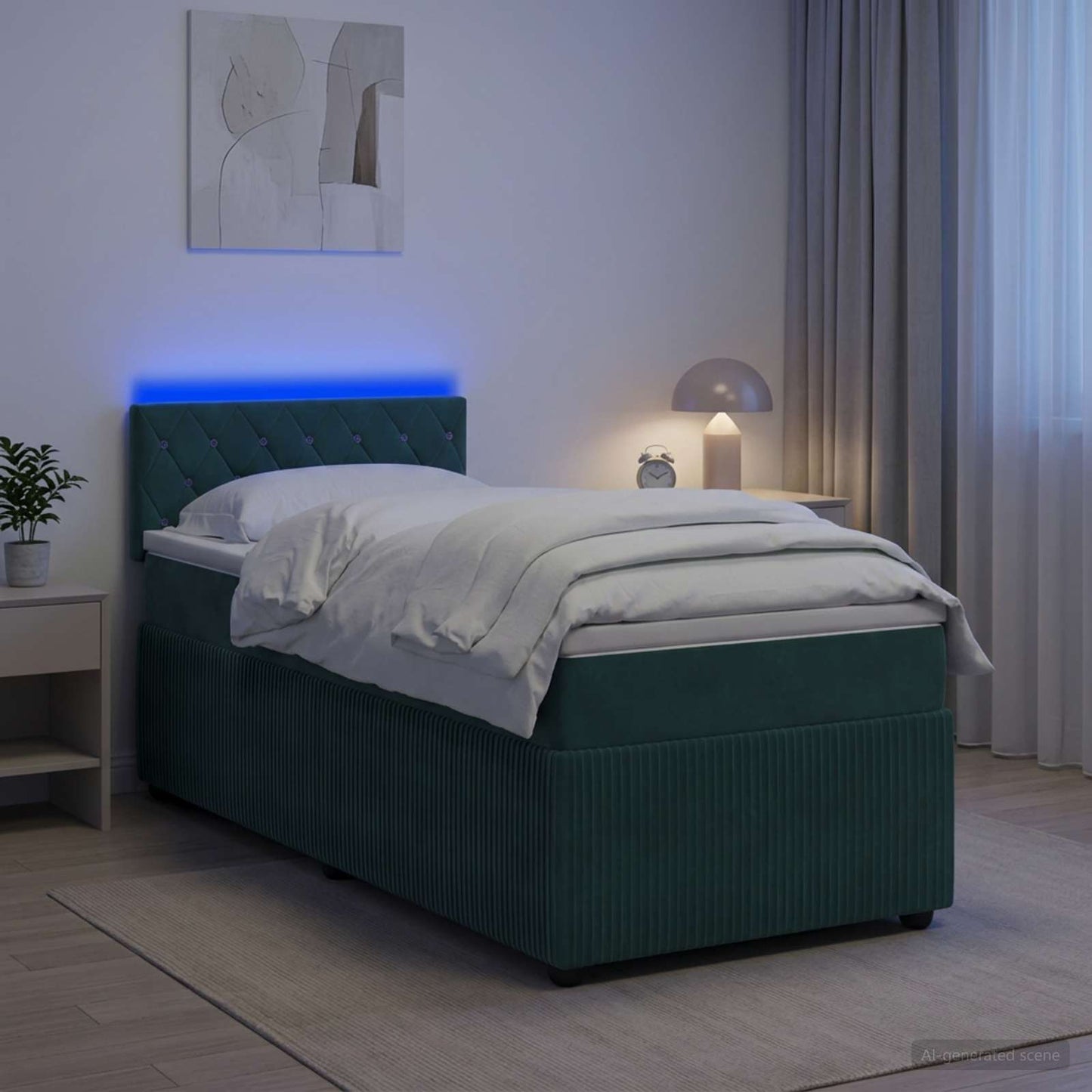 vidaXL Κρεβάτι box spring με στρώμα Σκούρο Πράσινο 90 x 190 cm Βελούδο