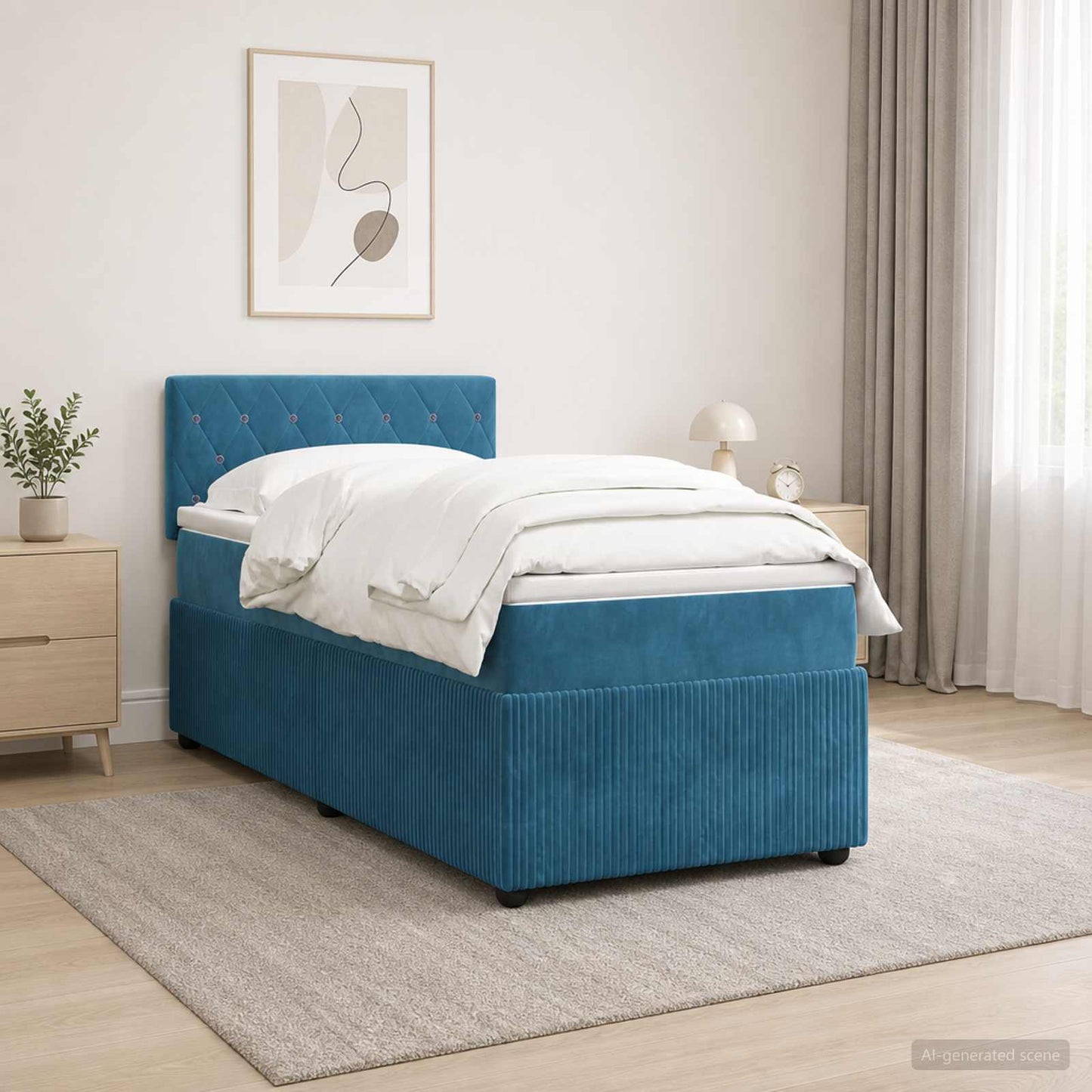 vidaXL Κρεβάτι box spring με στρώμα Μπλε 90 x 190 cm Βελούδο