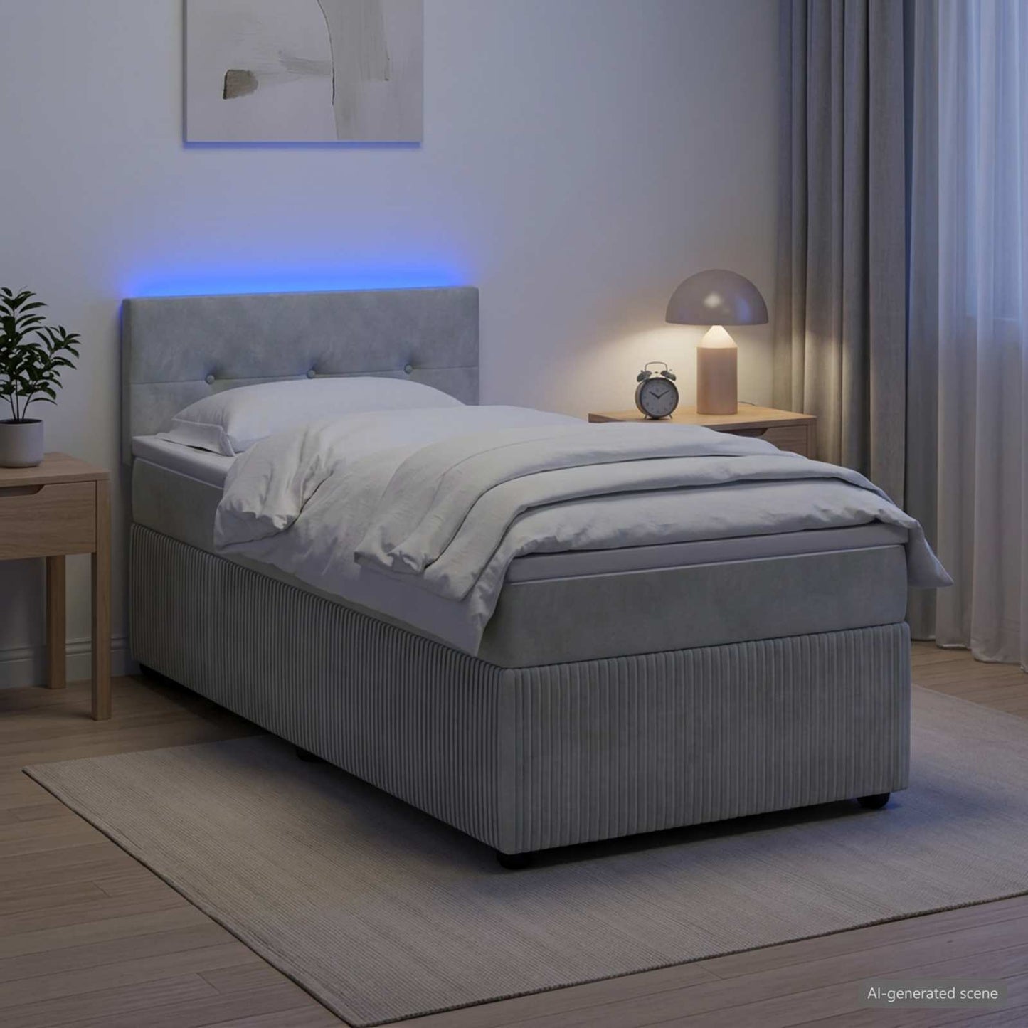 vidaXL Κρεβάτι Box Spring με Στρώμα και LED Ανοιχτό γκρι 90 x 190 cm