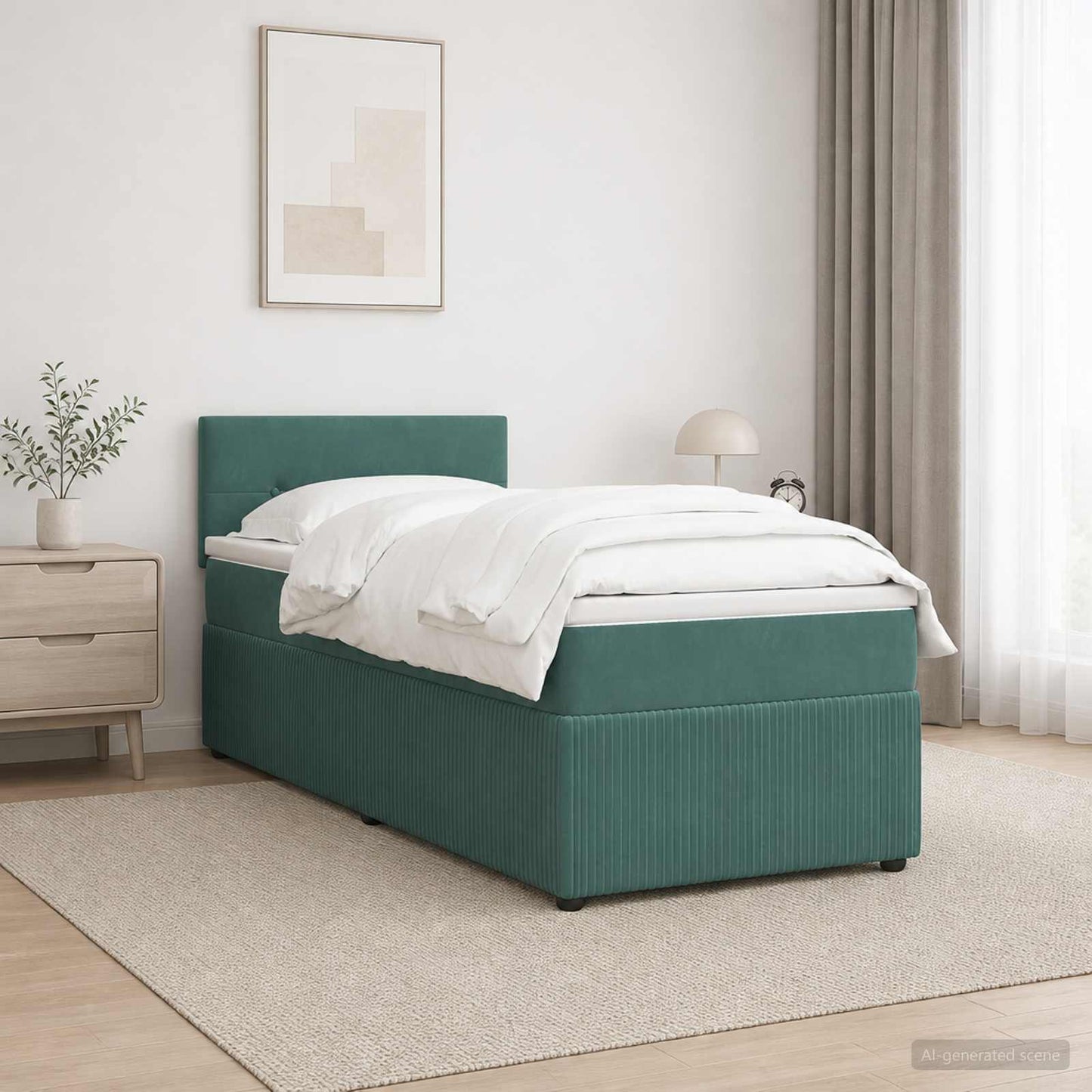 vidaXL Κρεβάτι box spring με στρώμα Σκούρο Πράσινο 100 x 200 cm
