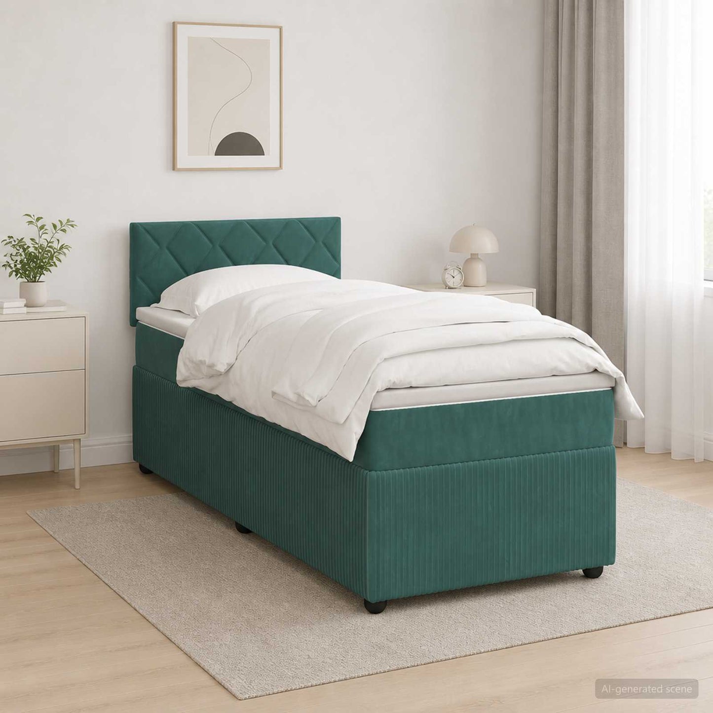 vidaXL Κρεβάτι box spring με στρώμα Σκούρο Πράσινο 90 x 200 cm Βελούδο