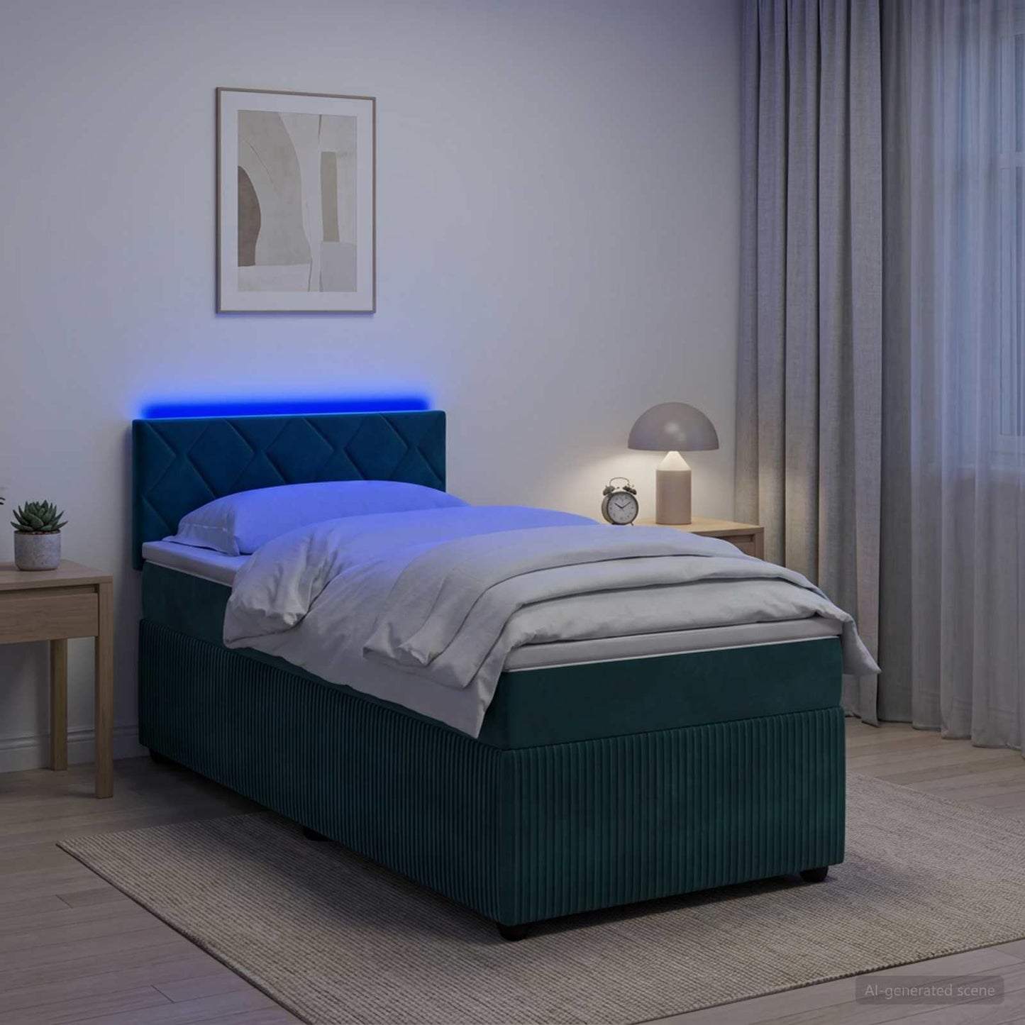 vidaXL Κρεβάτι box spring με στρώμα Σκούρο Πράσινο 90 x 200 cm Βελούδο