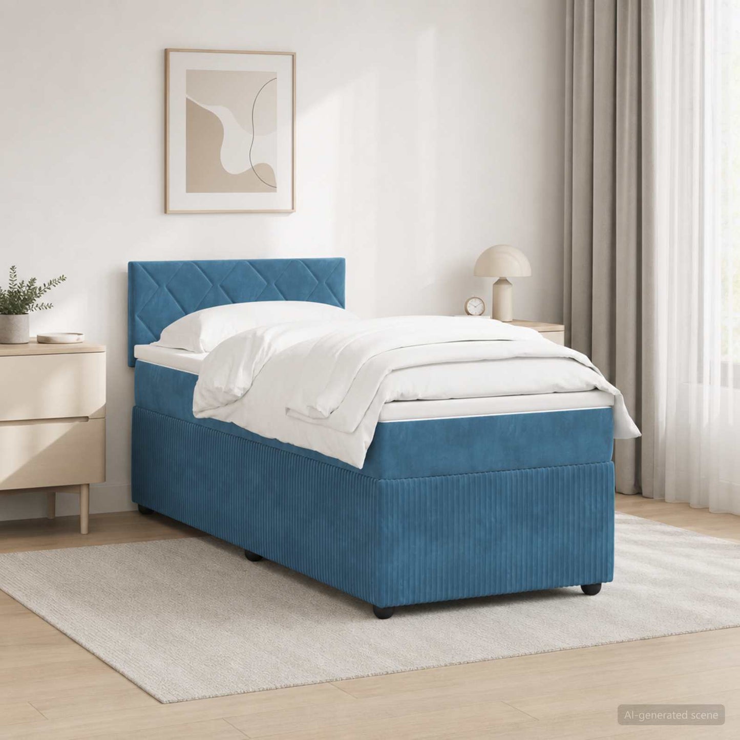 vidaXL Κρεβάτι box spring με στρώμα Μπλε 90 x 190 cm Βελούδο
