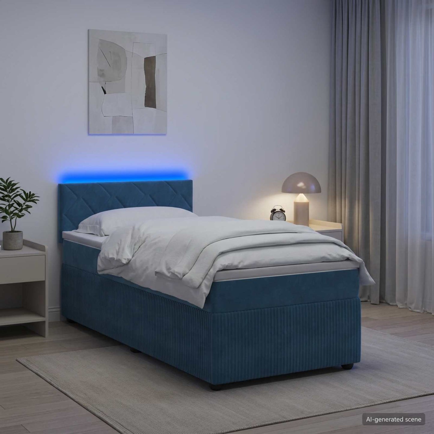 vidaXL Κρεβάτι box spring με στρώμα Μπλε 80 x 200 cm Βελούδο