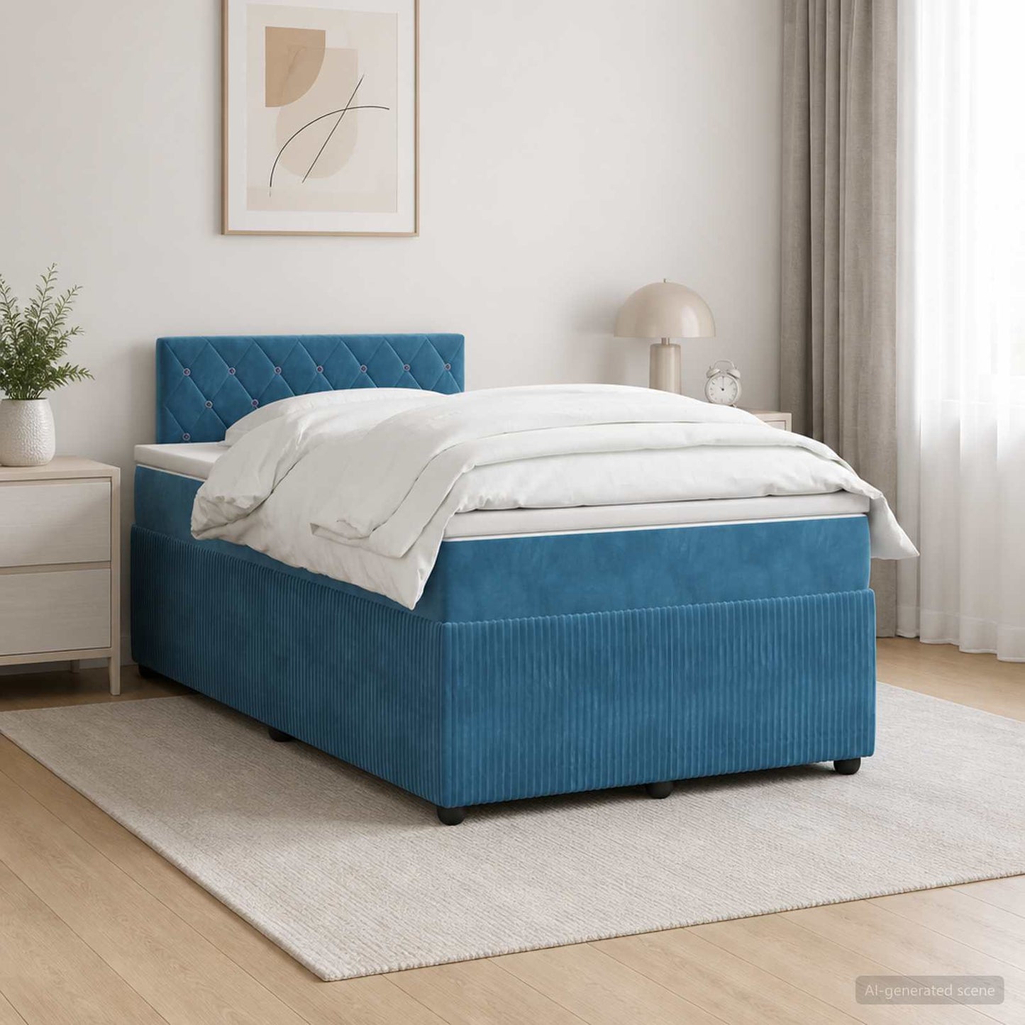 vidaXL Κρεβάτι box spring με στρώμα Μπλε 120 x 200 cm Βελούδο