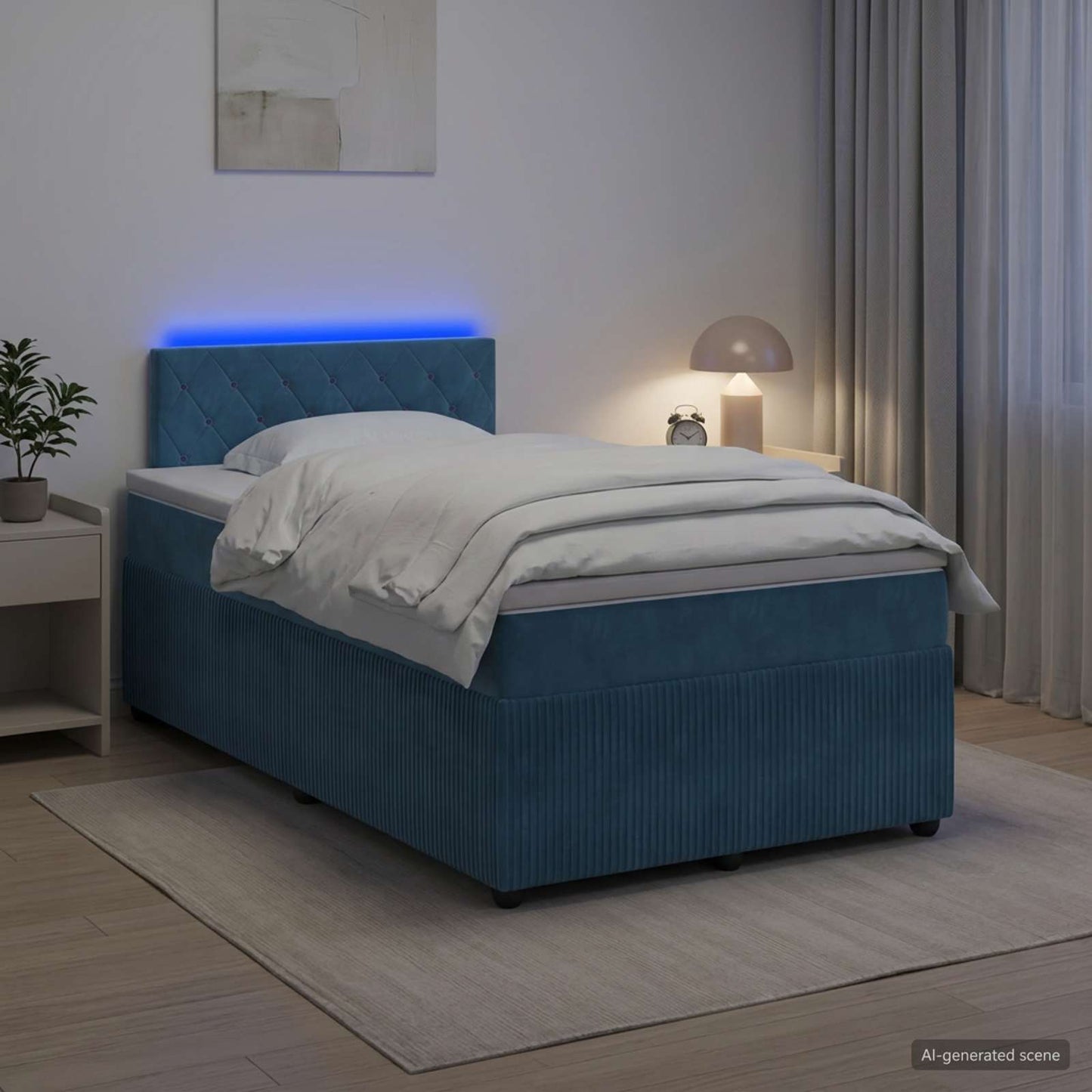 vidaXL Κρεβάτι box spring με στρώμα Μπλε 120 x 200 cm Βελούδο