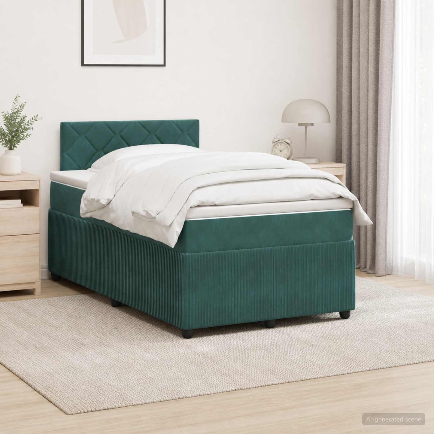 vidaXL Κρεβάτι box spring με στρώμα Σκούρο Πράσινο 120 x 200 cm