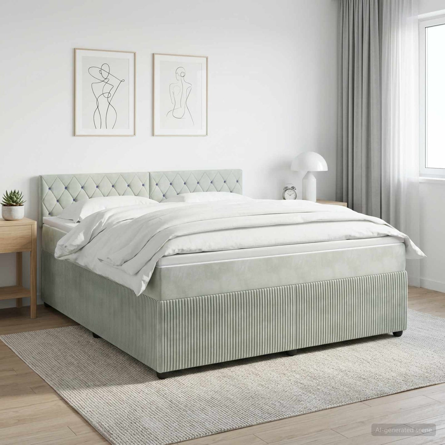 vidaXL Κρεβάτι box spring με στρώμα Ανοιχτό γκρι 140 x 200 cm Βελούδο