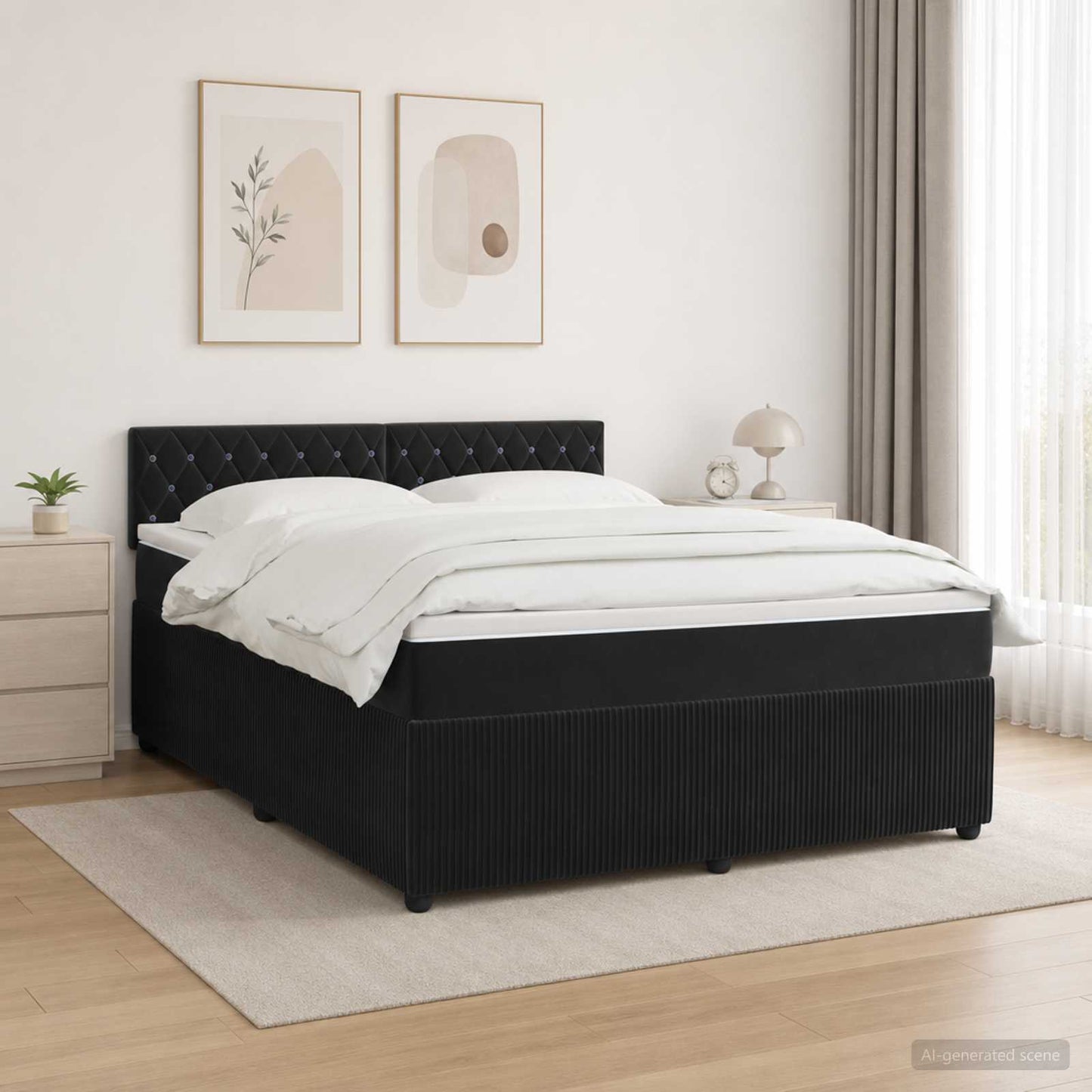 vidaXL Κρεβάτι box spring με στρώμα Μαύρο 140 x 200 cm Βελούδο