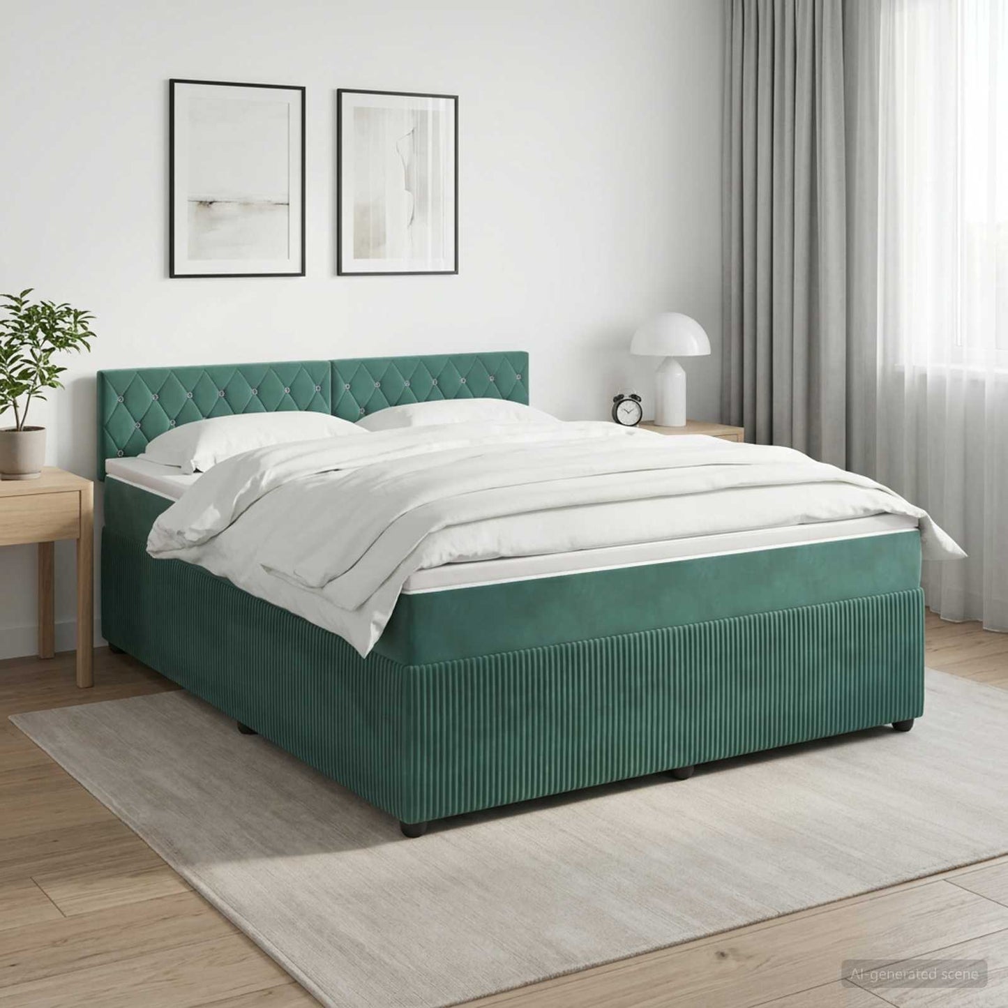 vidaXL Κρεβάτι box spring με στρώμα Σκούρο Πράσινο 140 x 190 cm