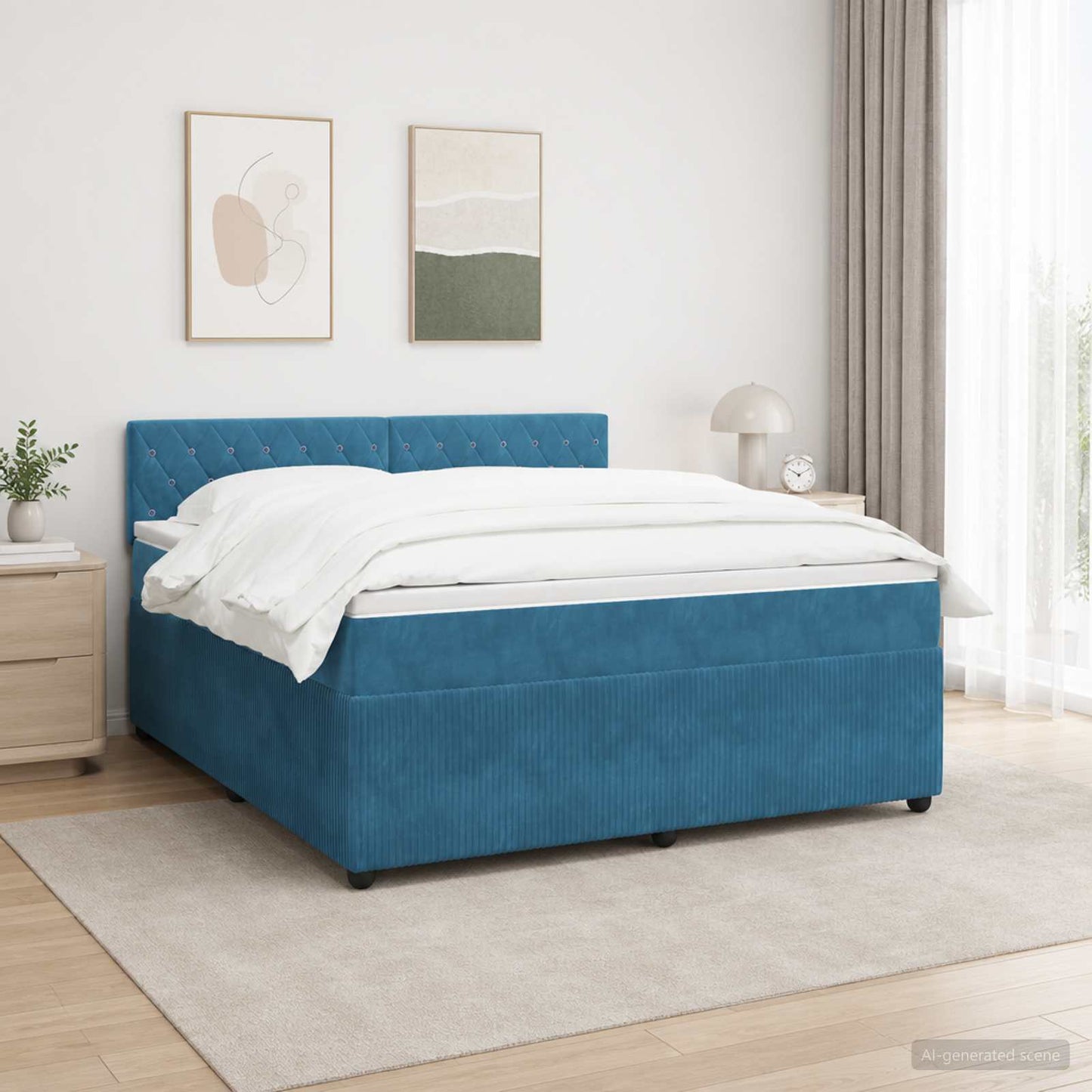 vidaXL Κρεβάτι box spring με στρώμα Μπλε 180 x 200 cm Βελούδο