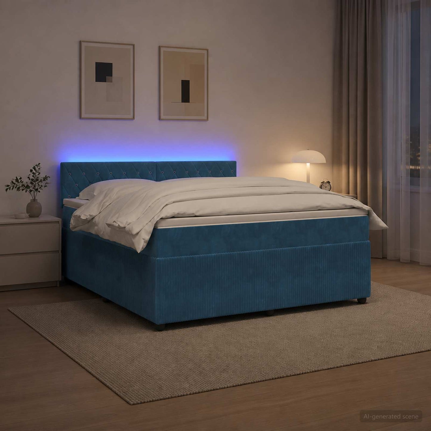 vidaXL Κρεβάτι box spring με στρώμα Μπλε 180 x 200 cm Βελούδο