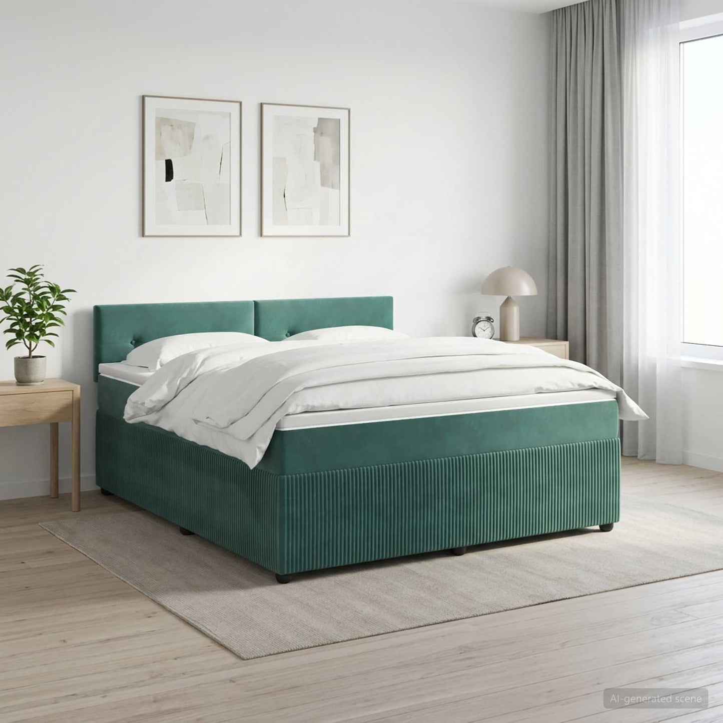 vidaXL Κρεβάτι box spring με στρώμα Σκούρο Πράσινο 180 x 200 cm