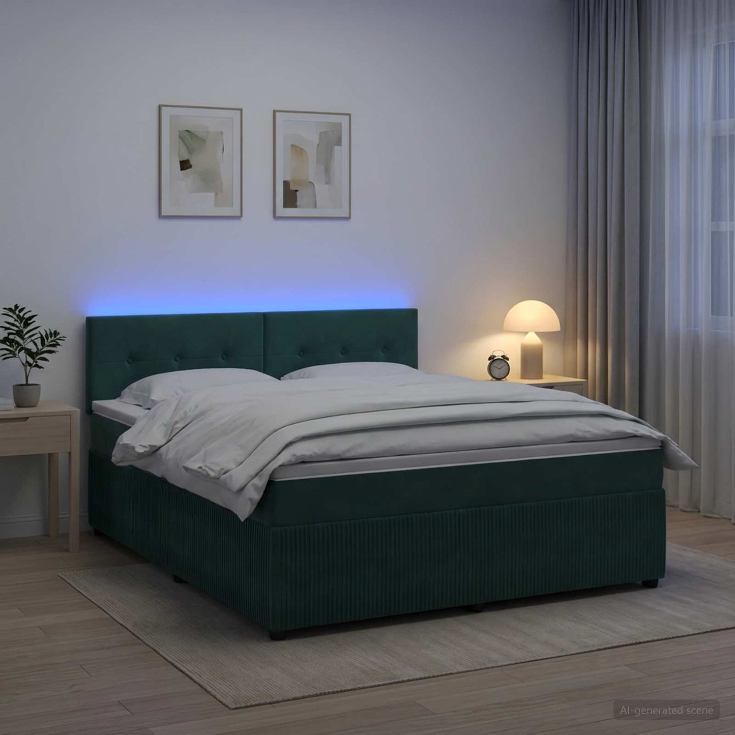 vidaXL Κρεβάτι box spring με στρώμα Σκούρο Πράσινο 160 x 200 cm