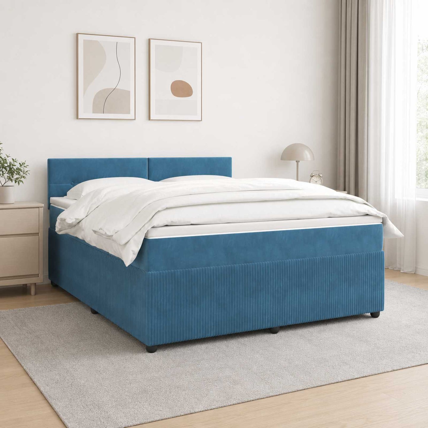 vidaXL Κρεβάτι box spring με στρώμα Μπλε 160 x 200 cm Βελούδο
