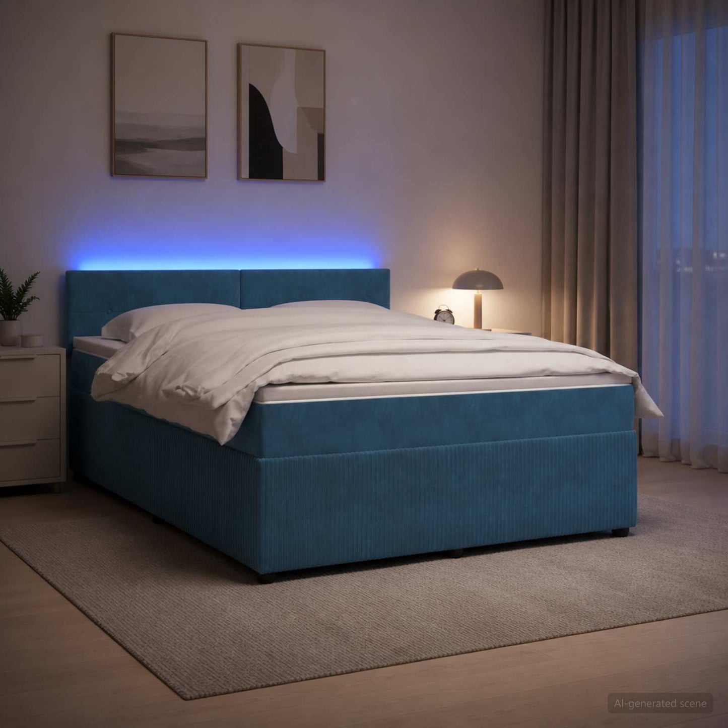 vidaXL Κρεβάτι box spring με στρώμα Μπλε 160 x 200 cm Βελούδο