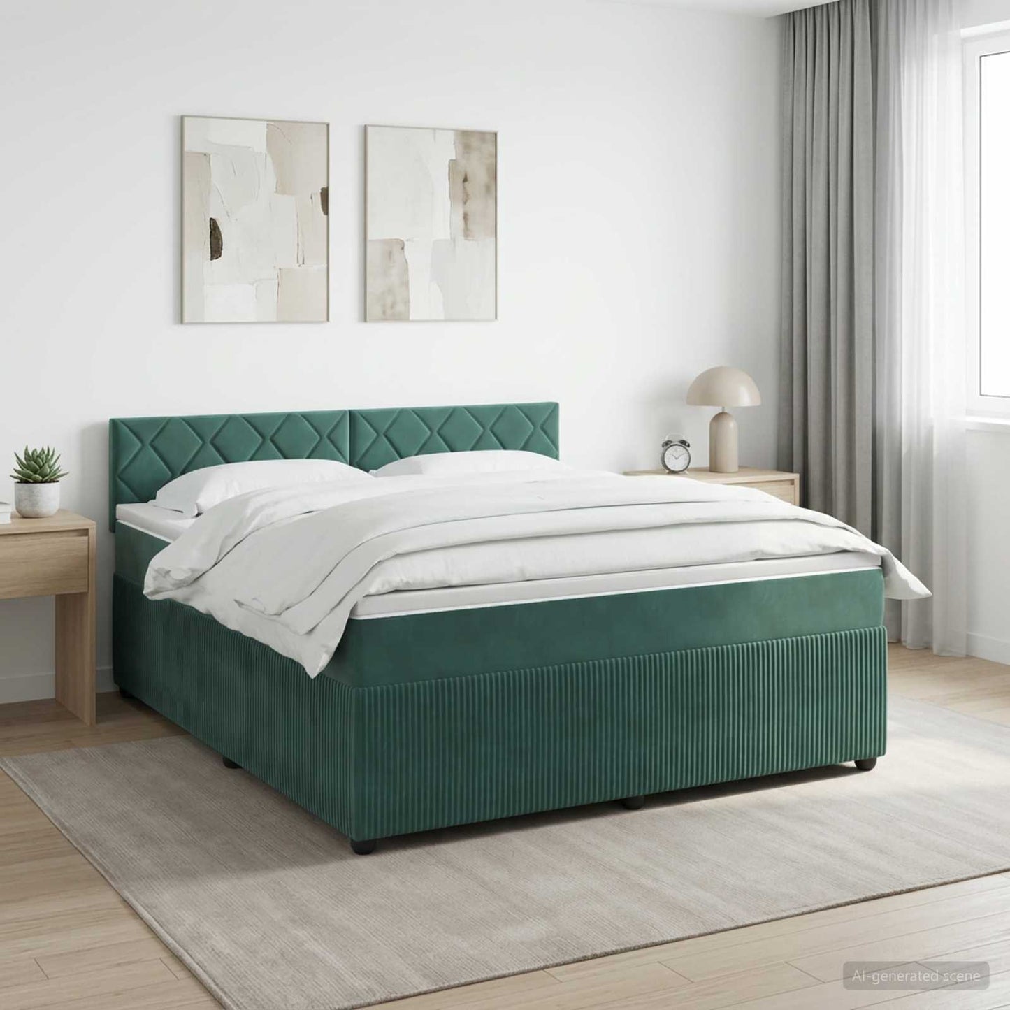 vidaXL Κρεβάτι box spring με στρώμα Σκούρο Πράσινο 140 x 190 cm