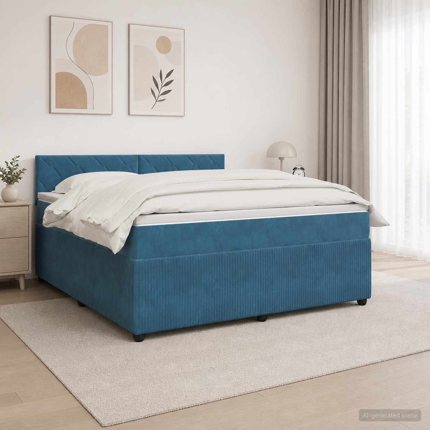 vidaXL Κρεβάτι box spring με στρώμα Μπλε 140 x 190 cm Βελούδο