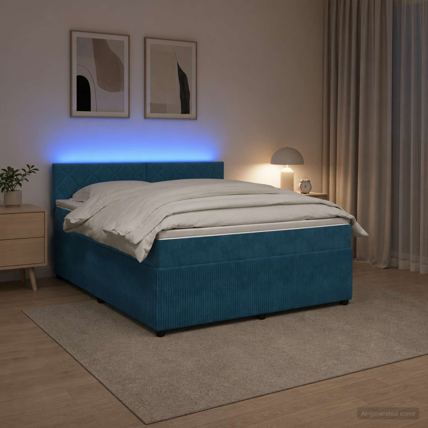 vidaXL Κρεβάτι box spring με στρώμα Μπλε 140 x 190 cm Βελούδο