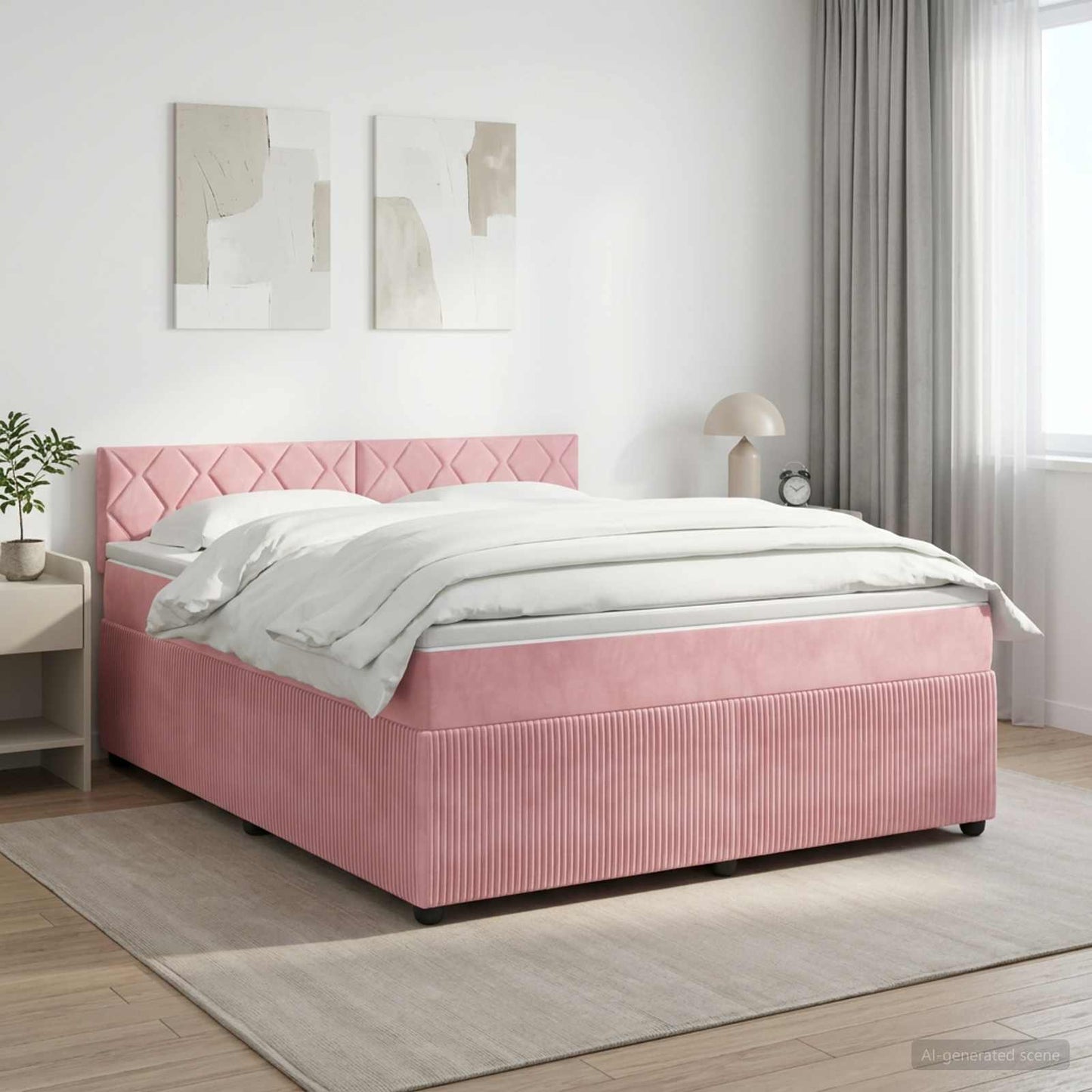 vidaXL Κρεβάτι box spring με στρώμα Ροζ 160 x 200 cm Βελούδο