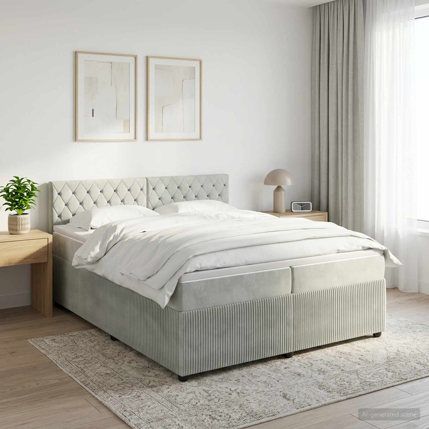 vidaXL Κρεβάτι box spring με στρώμα Ανοιχτό γκρι 200 x 200 cm Βελούδο