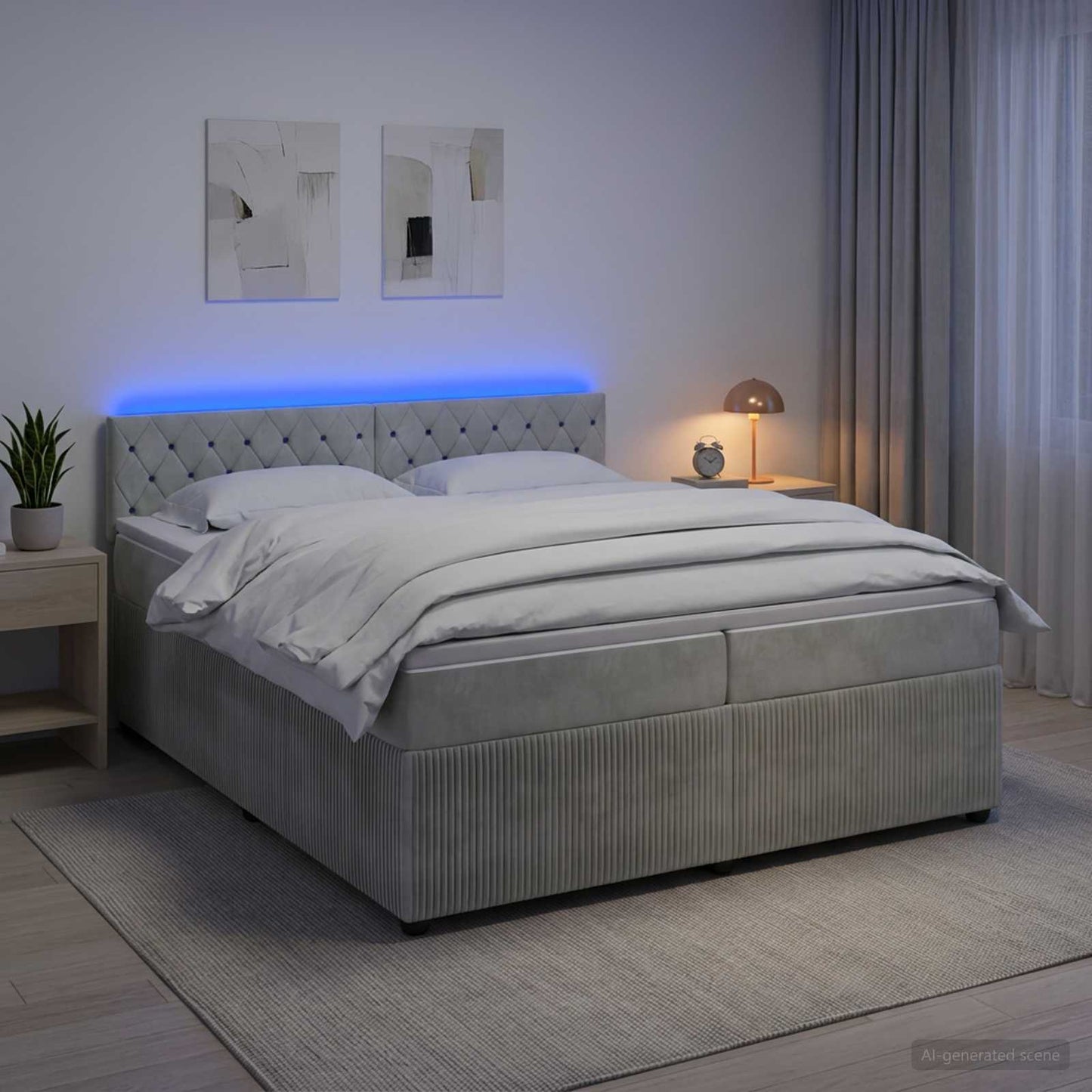 vidaXL Κρεβάτι box spring με στρώμα Ανοιχτό γκρι 200 x 200 cm Βελούδο