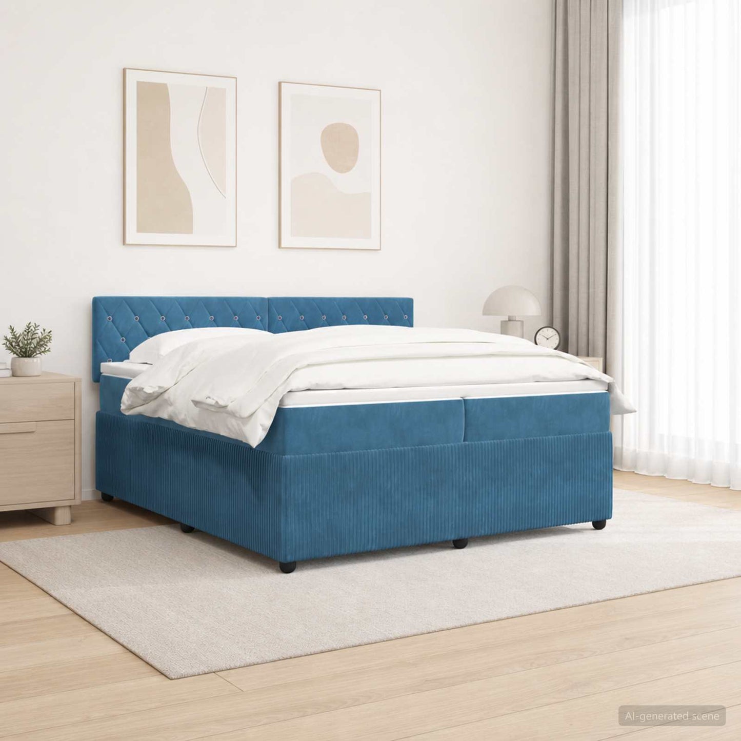 vidaXL Κρεβάτι box spring με στρώμα Μπλε 200 x 200 cm Βελούδο