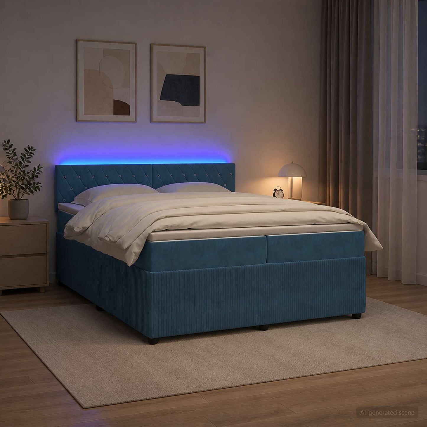 vidaXL Κρεβάτι box spring με στρώμα Μπλε 200 x 200 cm Βελούδο