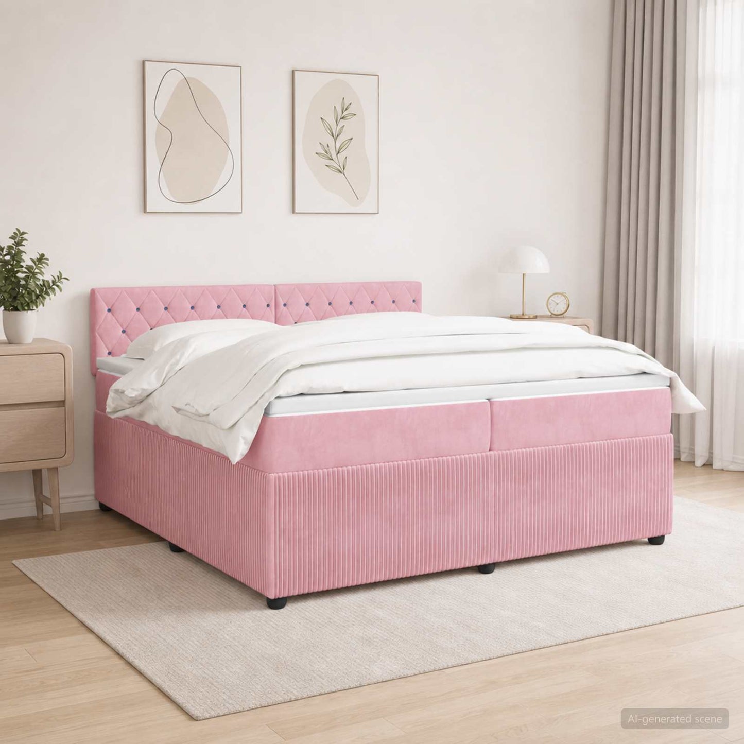 vidaXL Κρεβάτι box spring με στρώμα Ροζ 200 x 200 cm Βελούδο