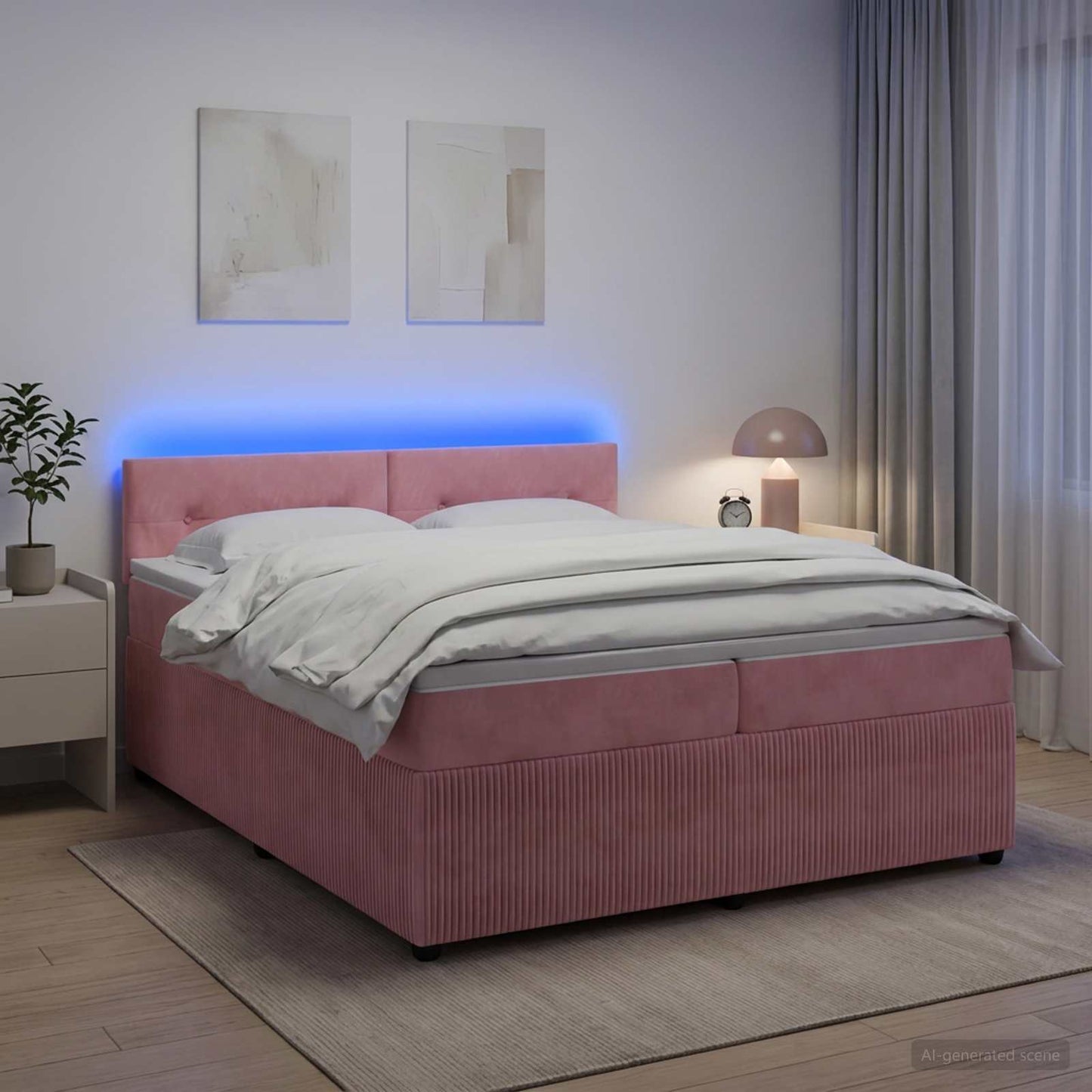 vidaXL Κρεβάτι box spring με στρώμα Ροζ 200 x 200 cm Βελούδο