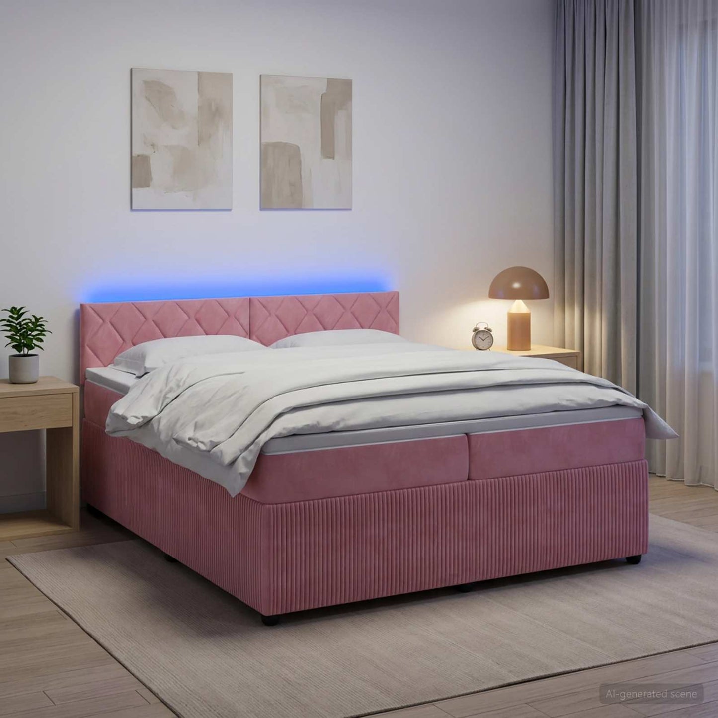 vidaXL Κρεβάτι box spring με στρώμα Ροζ 200 x 200 cm Βελούδο