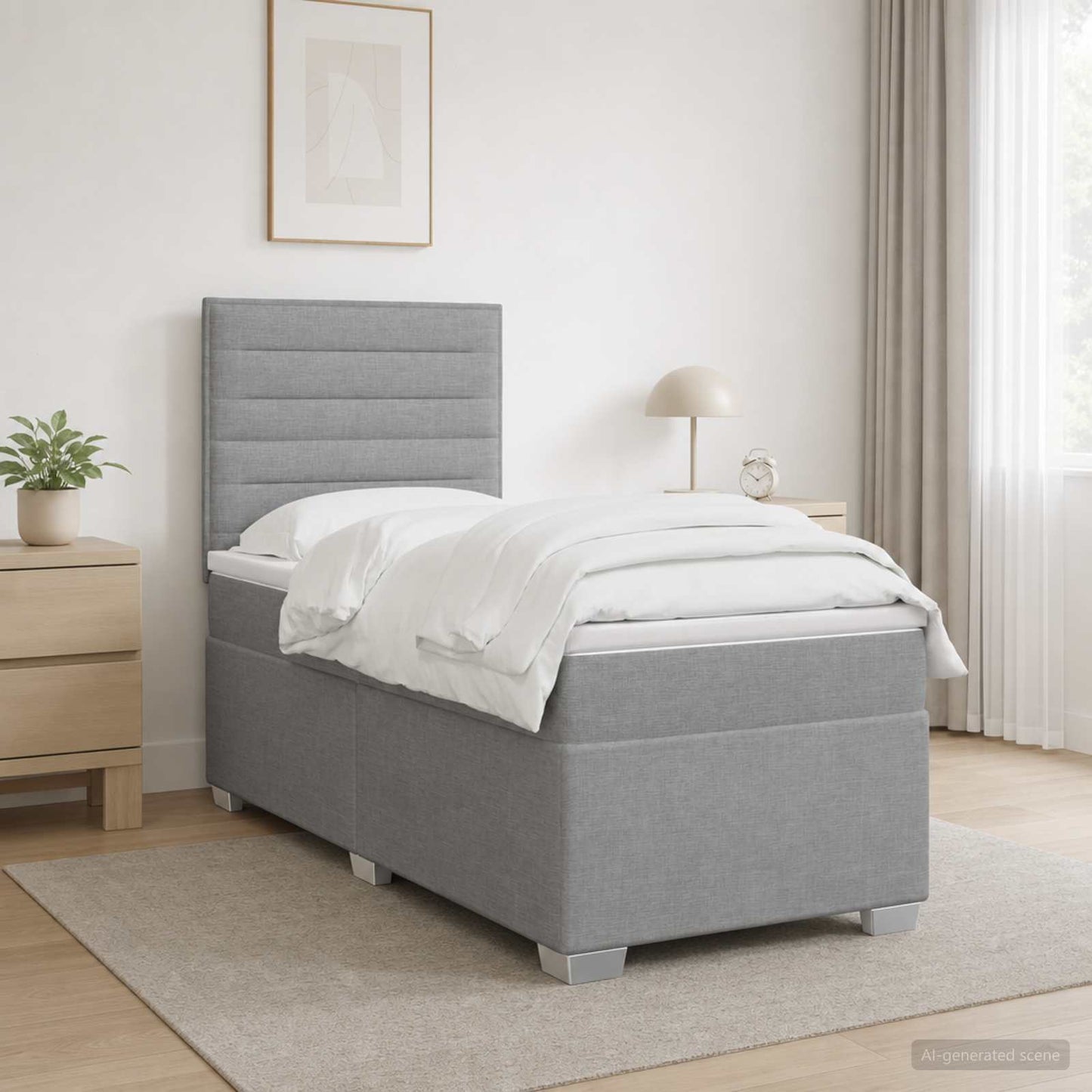 vidaXL Κρεβάτι box spring με στρώμα Ανοιχτό γκρι 90 x 200 cm Ύφασμα