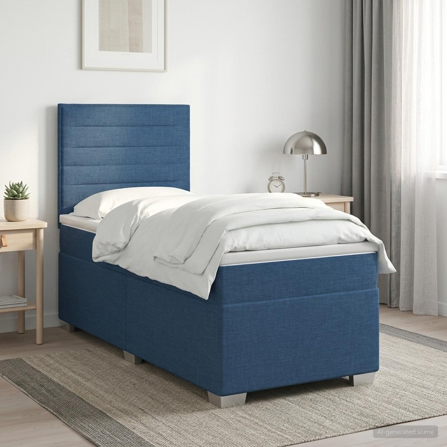vidaXL Κρεβάτι box spring με στρώμα Μπλε 80 x 200 cm Ύφασμα